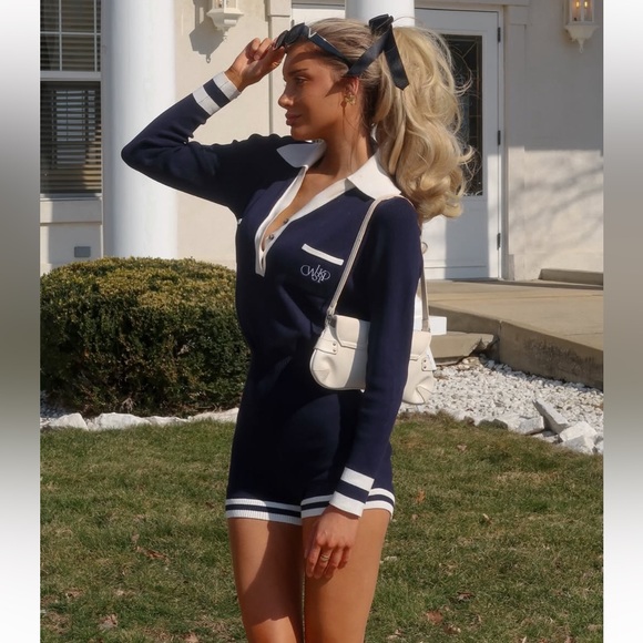 Wiskii Active Sleek V Neck Polo Playsuit Midnight Blue Small - Picture 2 of 8